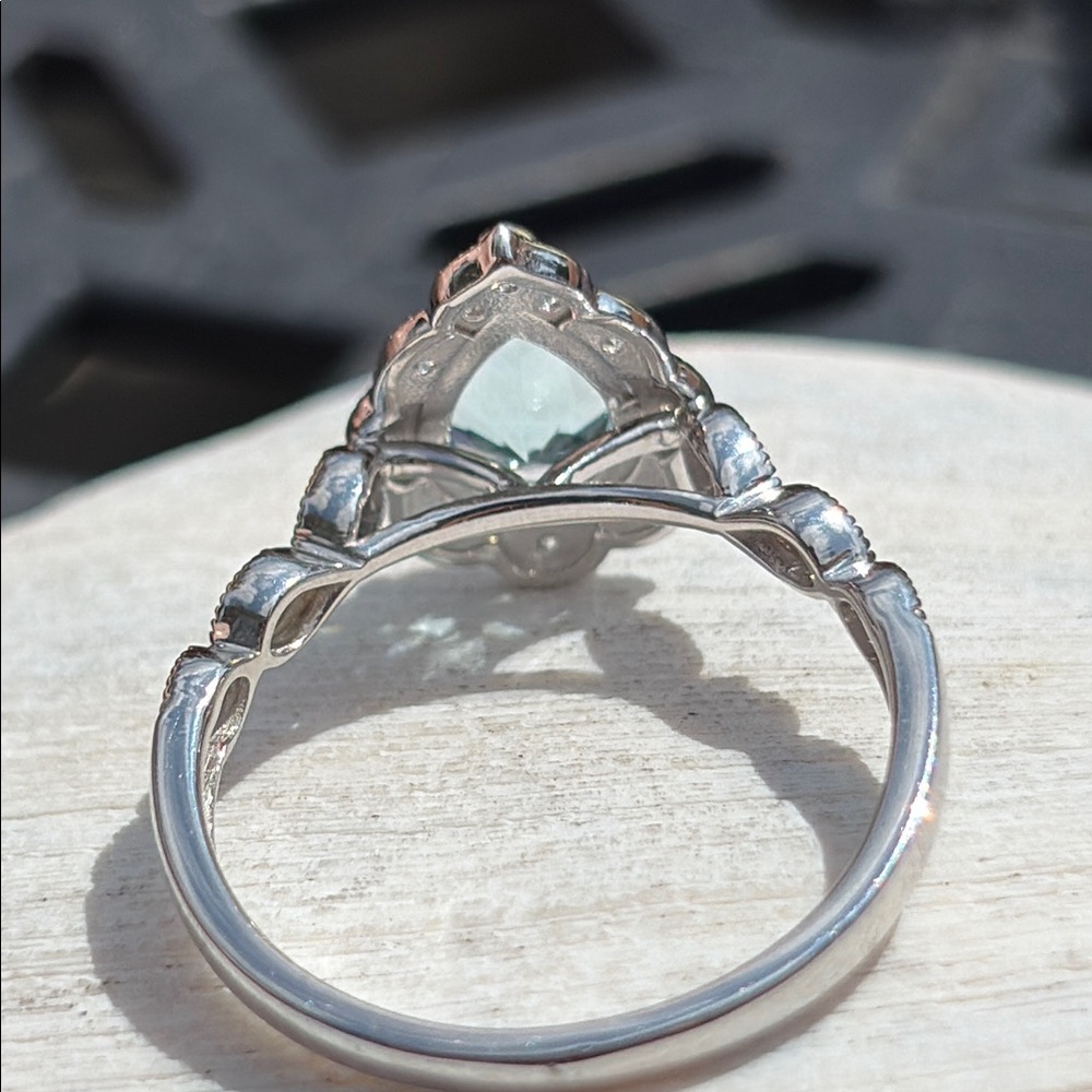 Pear Cut 1.25 tcw Genuine Aquamarine & Diamond Ring Sterling Silver Size 7 - Picture 9 of 13